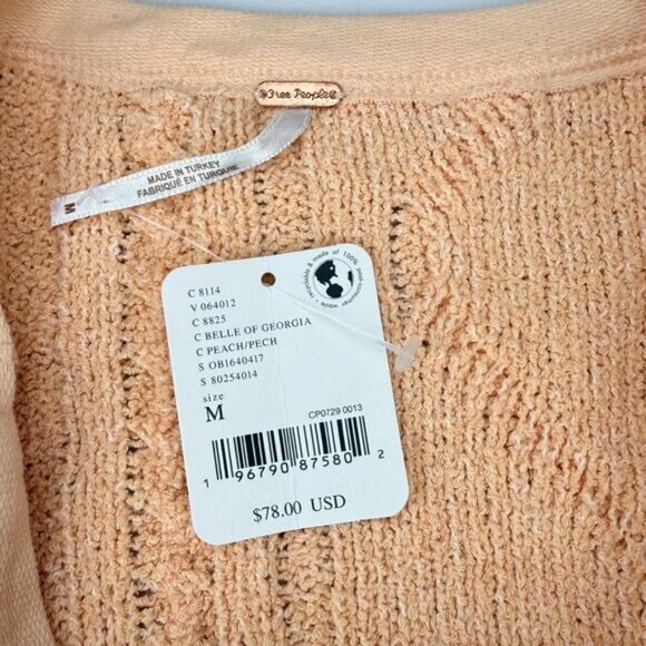 NWT FREE PEOPLE Baby Cable Tee In Peach Size Medium - Picture 5 of 7